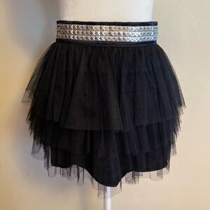 Layered Black Tulle Mini Skirt Studded Look Waistband Size Large NWT